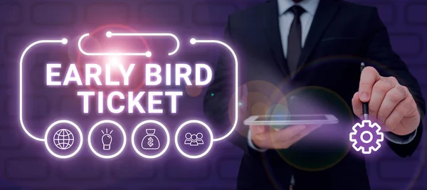 Εγγραφή Εμφανίζοντας Κείμενο Early Bird Ticketαγοράζοντας Ένα Εισιτήριο Πριν Βγει — Φωτογραφία Αρχείου