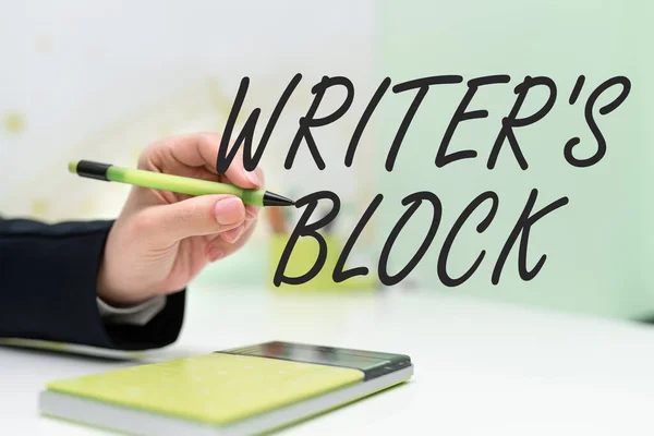 Segno Testo Che Mostra Writer Bloccocondizione Non Essere Grado Pensare — Foto Stock