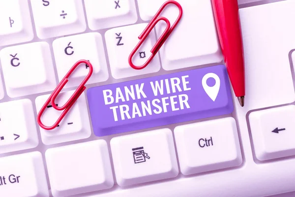 Написання Підпису Bank Wire Transferelectronic Transferelectronic Transfer Гроші Через Банк — стокове фото