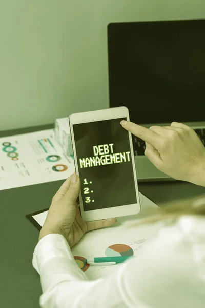 Sign Displaying Debt Managementthe Formal Agreement Debtor Creditor Business Concept — Stock Photo, Image