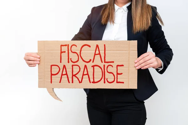 Sign Displaying Fiscal Paradisethe Waste Public Money Great Concern Topic — Stock Photo, Image