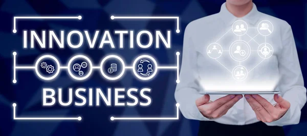 Podpis Koncepcyjny Innowacja Biznes Podejście Biznesowe Wprowadzenie Nowych Pomysłów Przepływy — Zdjęcie stockowe