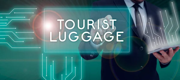 Legenda Texto Apresentando Tourist Luggagebig Bag Que Contém Tudo Que — Fotografia de Stock