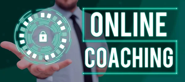 Mão Escrita Sinal Online Coachinglearning Line Internet Com Ajuda Treinador — Fotografia de Stock