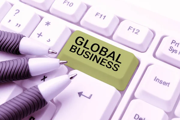 Schreiben Von Textanzeigen Global Businesstrade Und Geschäftssystem Eines Unternehmens Auf — Stockfoto