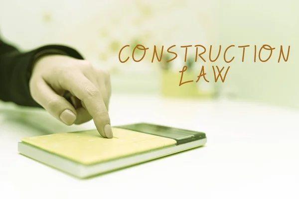 Tekst Pokazujący Inspirację Prawa Budowlane Zajmuje Się Sprawami Związanymi Budownictwem — Zdjęcie stockowe