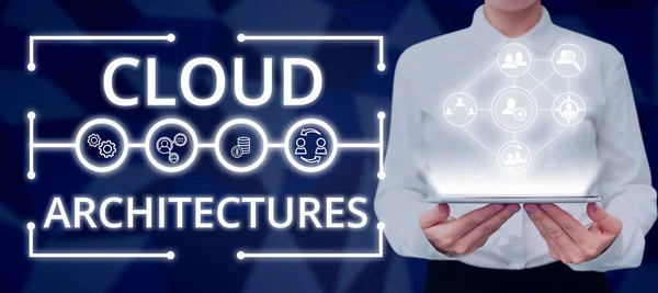 Firma Mostrando Cloud Architecturesvarias Bases Datos Ingeniería Aplicaciones Softwares Concepto — Foto de Stock