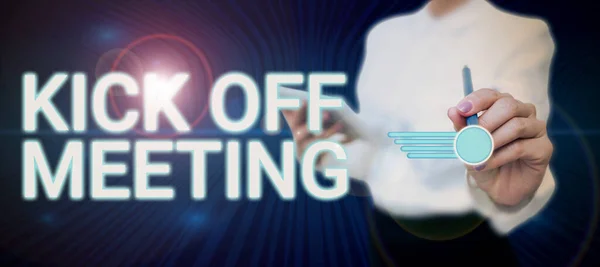 Conceptual hand writing showing Kick Off Meeting. Concept meaning getting  fired from your team private talking about company Stock Photo - Alamy