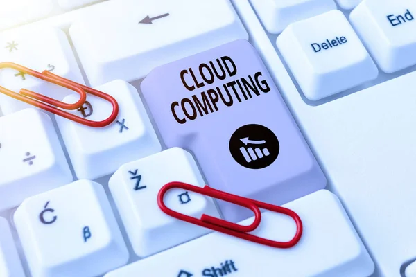 Firma Mano Cloud Computingutilizzare Una Rete Server Remoti Ospitati Internet — Foto Stock