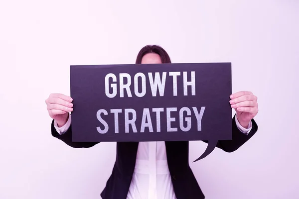 Konceptvisning Tillväxtstrategistrategi Som Syftar Till Att Vinna Större Marknadsandelar Kort — Stockfoto