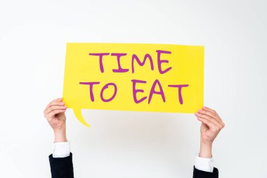 El yazısı işareti yeme zamanı, iş vitrini yemek için doğru zaman öğle yemeği için doğru zaman aç yemek için iyi yemek