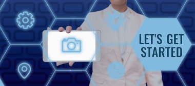 Bir şey üzerinde çalışmaya ya da yapmaya başlamak için ilham verici bir işaret. Bir şey yapmaya ya da üzerinde çalışmaya başlayalım. Yapmaya ya da yapmaya başlamak için onu getir.