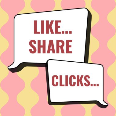 Paylaşım Tıklamaları, İş Konsepti İçeriği Pazarlaması, Konuşma Baloncuklarıyla Bazı Komik Çerçevelerin Çizimlerini Artırmak İçin Sosyal Medya Tasarımı gibi metinler yazılıyor