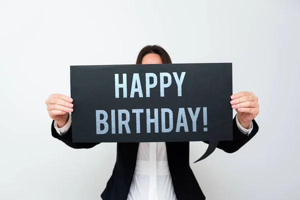 Conceptual Display Happy Birthdaythe Birth Anniversary Person Celebrated Presents Word — Stock Photo, Image