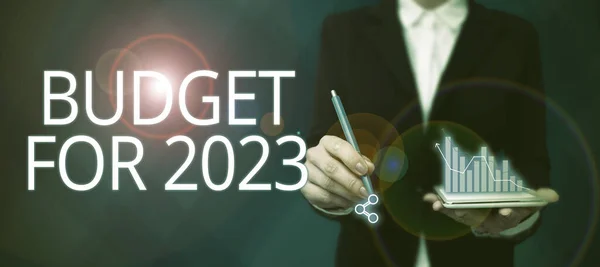 Redação Exibindo Texto Orçamento Para 2023Uma Estimativa Escrita Receitas Despesas — Fotografia de Stock