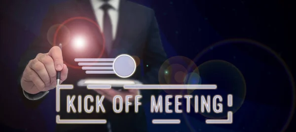 Εννοιολογική Λεζάντα Kickoff Meetingspecial Discussion Legalities Involved Project Business Overview — Φωτογραφία Αρχείου