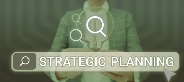 Textskylt Som Visar Strategisk Planeringorganisatorisk Ledning Verksamhet Prioriteringar Företagande Showcase — Stockfoto