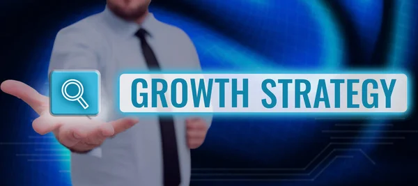 Sign Displaying Growth Strategystrategy Στόχο Την Απόκτηση Μεγαλύτερου Μεριδίου Αγοράς — Φωτογραφία Αρχείου