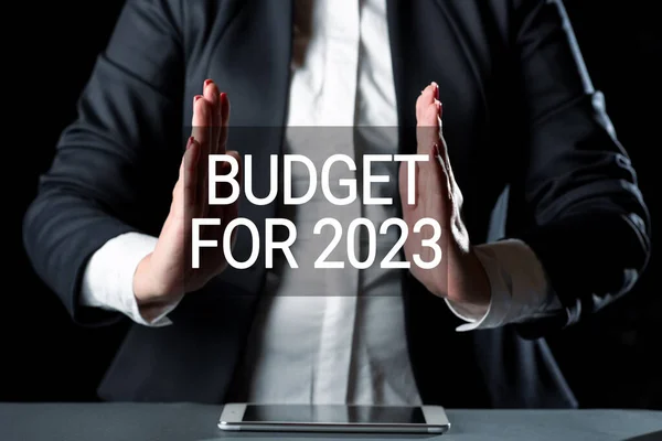 Inspiráció Mutató Jel Költségvetés 2023 2023 Vonatkozó Bevétel Kiadás Írásbeli — Stock Fotó