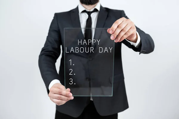 Inspiration Zeigt Zeichen Happy Labour Day Jahresurlaub Die Errungenschaften Der — Stockfoto