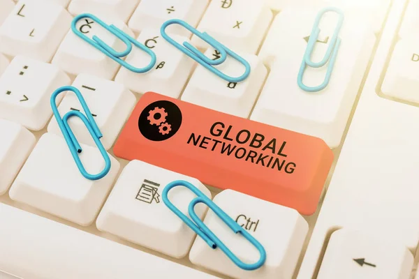 Tekstbord Met Global Networkingcommunicatienetwerk Dat Het Hele Earth Wan Business — Stockfoto