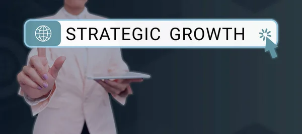 Visualizzazione Dei Segni Crescita Strategicacreare Piano Programma Aumentare Scorte Migliorare — Foto Stock