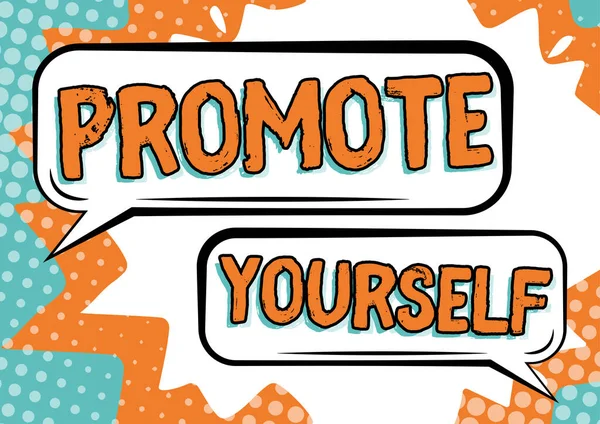 Text Sign Showing Promote Yourselfmarket Introduce Others Improvement Encourage Conceptual — Stock Photo, Image