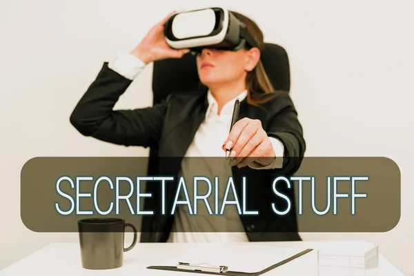 Text caption presenting Secretarial StuffSecretary belongings Things owned by personal assistant, Word Written on Secretary belongings Things owned by personal assistant