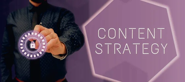 Textschild Das Content Strategymarketingplan Mit Guten Fotos Und Wörtern Erstellen — Stockfoto