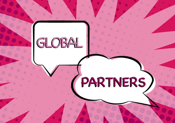 Handschriftteken Global Partnerstwee Meer Bedrijven Uit Verschillende Landen Werken Als — Stockfoto