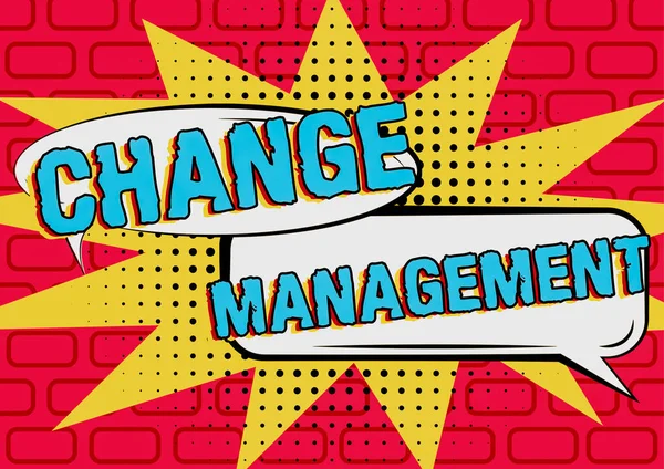 Text caption presenting Change ManagementReplacement of leadership in an organization New Policies, Word for Replacement of leadership in an organization New Policies