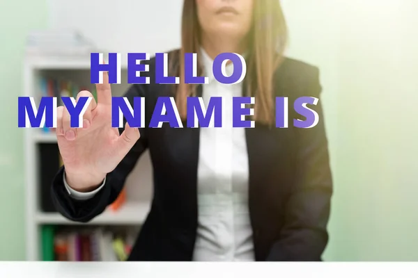 Text sign showing Hello My Name Isintroducing yourself to new people workers as Presentation, Concept meaning introducing yourself to new showing workers as Presentation