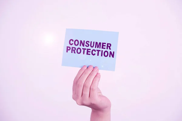 表明消费者保护的文字标志公平贸易法确保消费者权益保护 商业理念公平贸易法确保消费者权益保护 — 图库照片