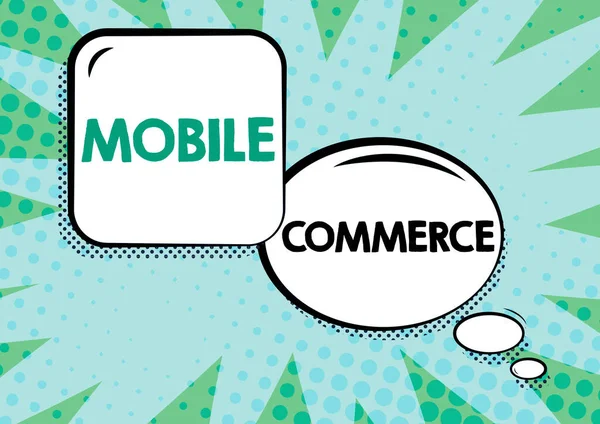 Tekst Bijschrift Presenteren Mobiele Commercemet Behulp Van Mobiele Telefoon Commerciële — Stockfoto
