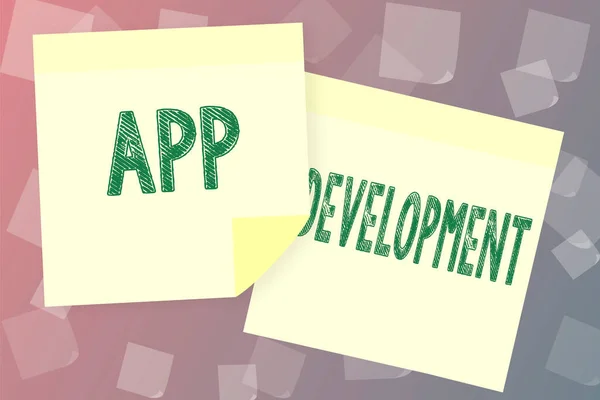 Exibição Conceitual App Developmentdevelopment Serviços Para Impressionantes Experiências Móveis Web — Fotografia de Stock