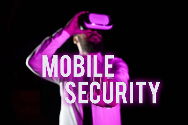 Kézírás Szöveg Mobil Biztonsága Mobiltelefon Védelme Fenyegetésekkel Sebezhetőségekkel Szemben Fogalmi — Stock Fotó