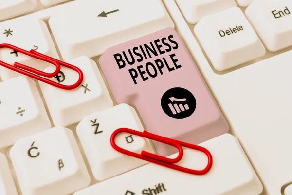 Mão Escrita Sinal Negócios Pessoaspessoas Que Trabalham Negócio Especialmente Nível — Fotografia de Stock