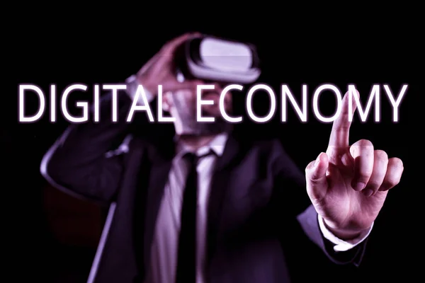 Segnaletica Testo Indicante Digital Economynetwork Mondiale Attività Tecnologie Economiche Internet — Foto Stock