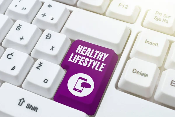 Hand Writing Sign Healthy Lifestylelive Healthy Engage Physical Activity Exercise — Stock Photo, Image