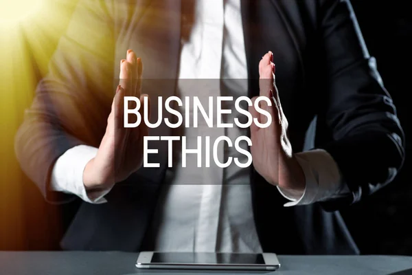 Testo Didascalia Che Presenta Business Ethicsprincipi Morali Che Guidano Modo — Foto Stock