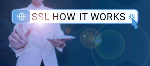 텍스트 Ssl How Workssession 사용하여 데이터를 암호화하고 기록된 워드는 데이터를 — 스톡 사진