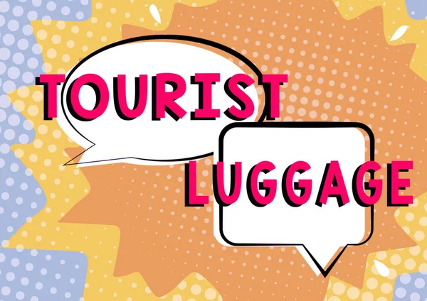 Sinal Texto Mostrando Turista Luggagebig Saco Que Contém Tudo Que — Fotografia de Stock