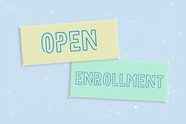 Inspiration Showing Sign Open Enrollmentthe Yearly Period People Can Enroll — Stock Photo, Image