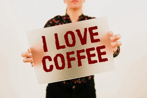 Textový Nápis Ukazující Love Coffee Konceptuální Foto Milující Náklonnost Horkým — Stock fotografie