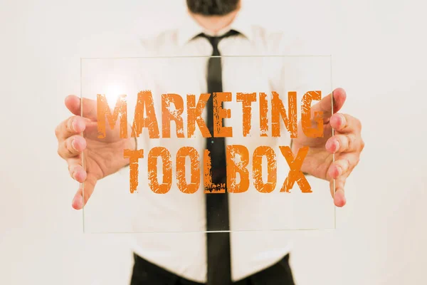 Signo Escritura Mano Marketing Toolboxmeans Promoting Product Services Automation Business — Foto de Stock