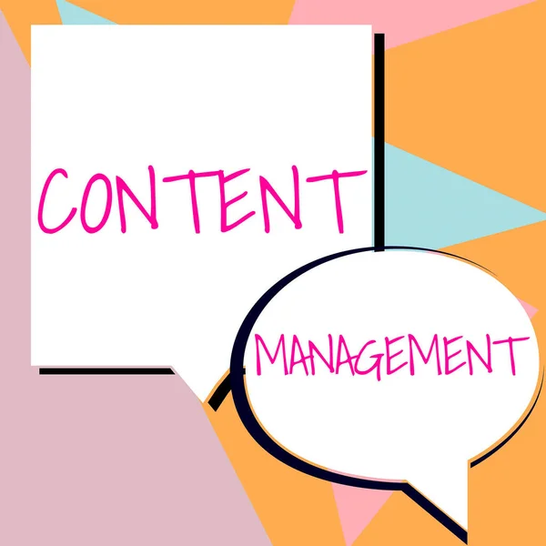 Textzeichen Das Content Managementprozess Zeigt Der Informationen Sammelt Verwaltet Und — Stockfoto