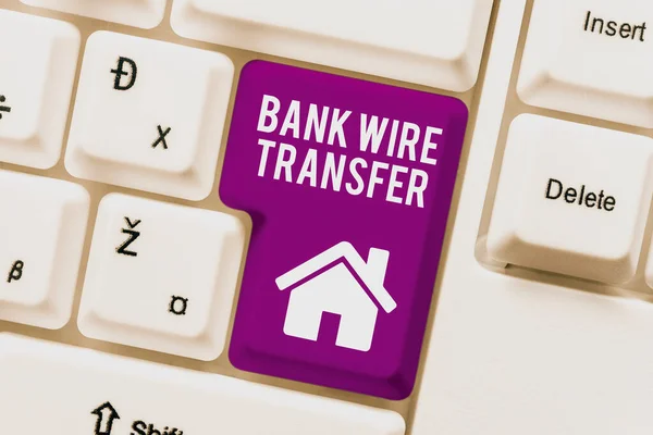 Текст Показує Натхнення Bank Wire Transferelectronic Transfer Гроші Через Банк — стокове фото