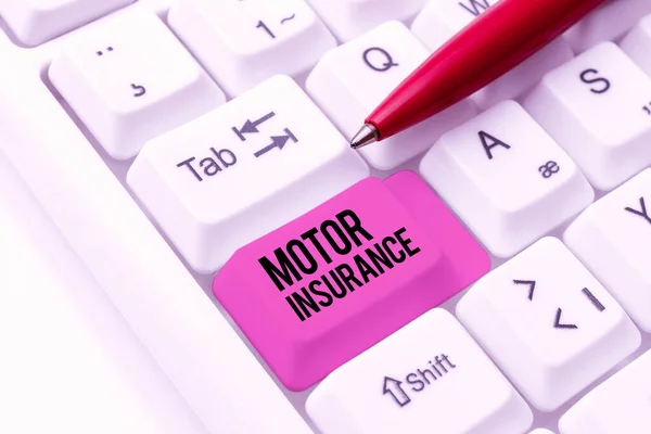 Hand writing sign Motor InsuranceProvides financial compensation to cover any injuries, Business concept Provides financial compensation to cover any injuries
