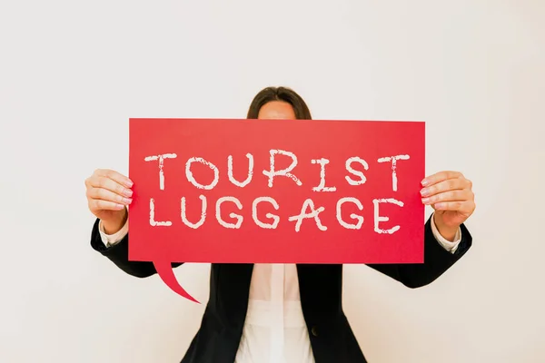Texto Que Muestra Inspiración Tourist Luggagebig Bag Que Contiene Todo —  Fotos de Stock