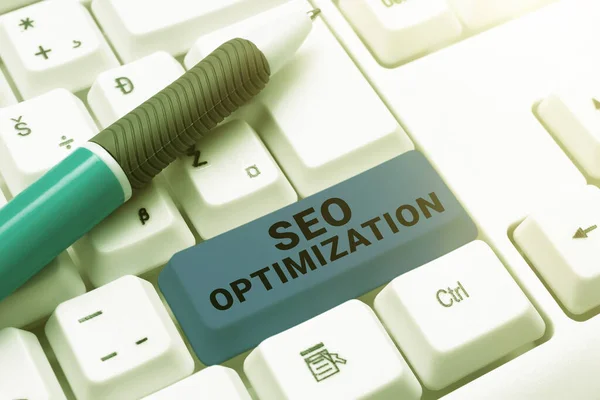 Web Sitesinin Sayfanın Çevrimiçi Görünürlüğünü Etkilemenin Kavramsal Başlığı Seo Optimizasyon — Stok fotoğraf